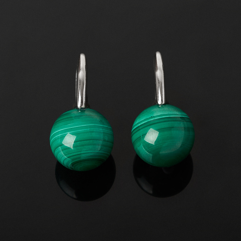 Серьги малахит Конго (серебро 925 пр. родир. бел.)