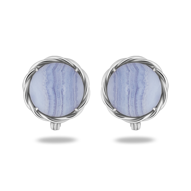 Серьги агат голубой Намибия (серебро 925 пр. родир. бел.)