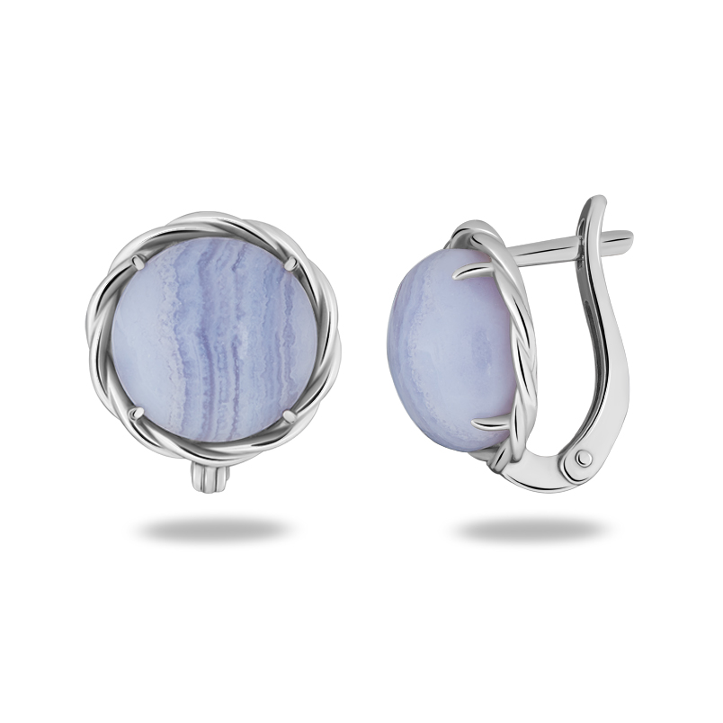Серьги агат голубой Намибия (серебро 925 пр. родир. бел.)
