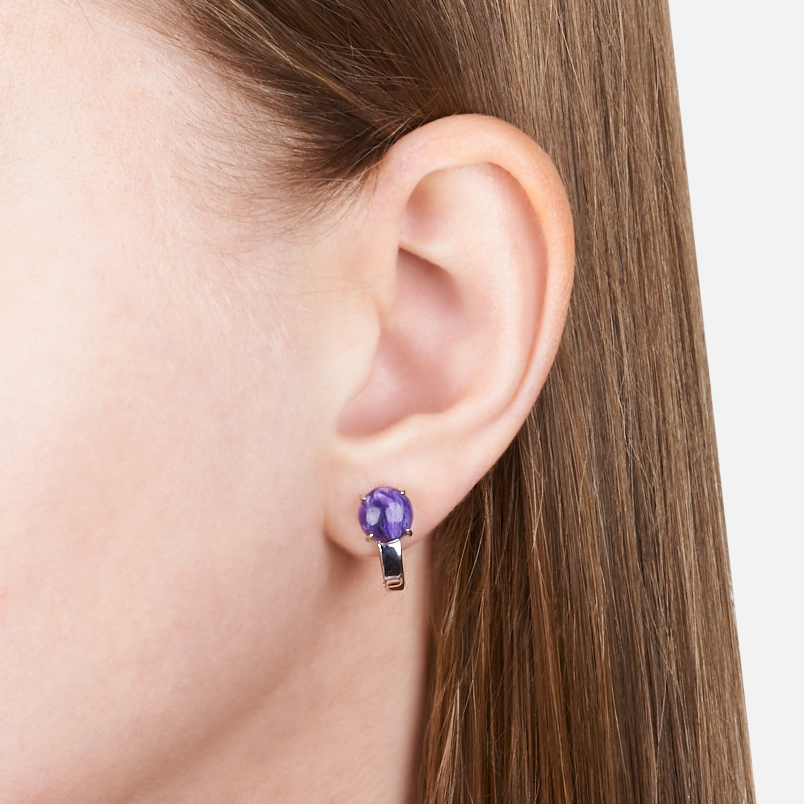 Серьги чароит Россия (серебро 925 пр. родир. бел.)