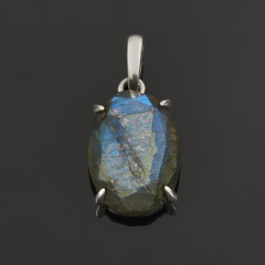 Кулон лабрадор Мадагаскар (серебро 925 пр. родир. бел.) овал огранка