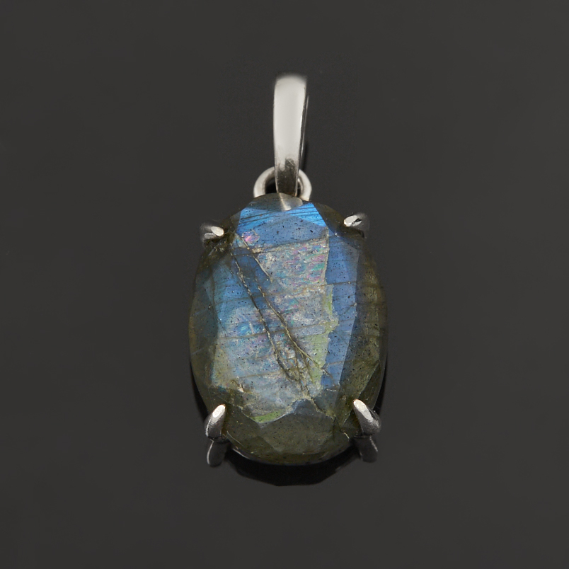 Кулон лабрадор Мадагаскар (серебро 925 пр. родир. бел.) овал огранка