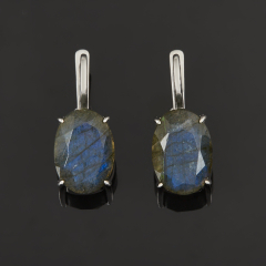 Серьги лабрадор Мадагаскар (серебро 925 пр. родир. бел.) огранка