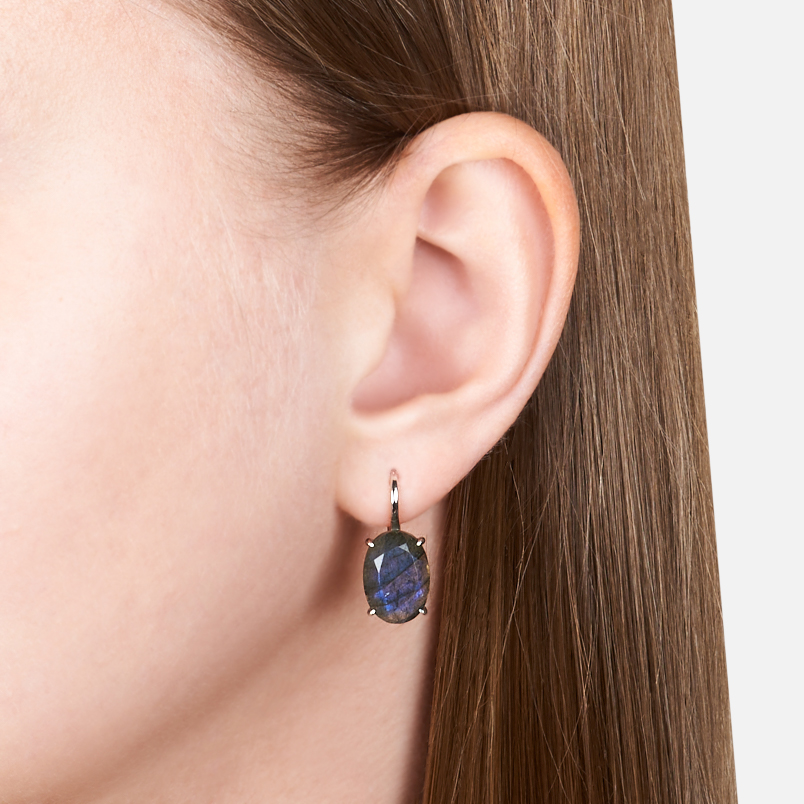 Серьги лабрадор Мадагаскар (серебро 925 пр. родир. бел.) огранка