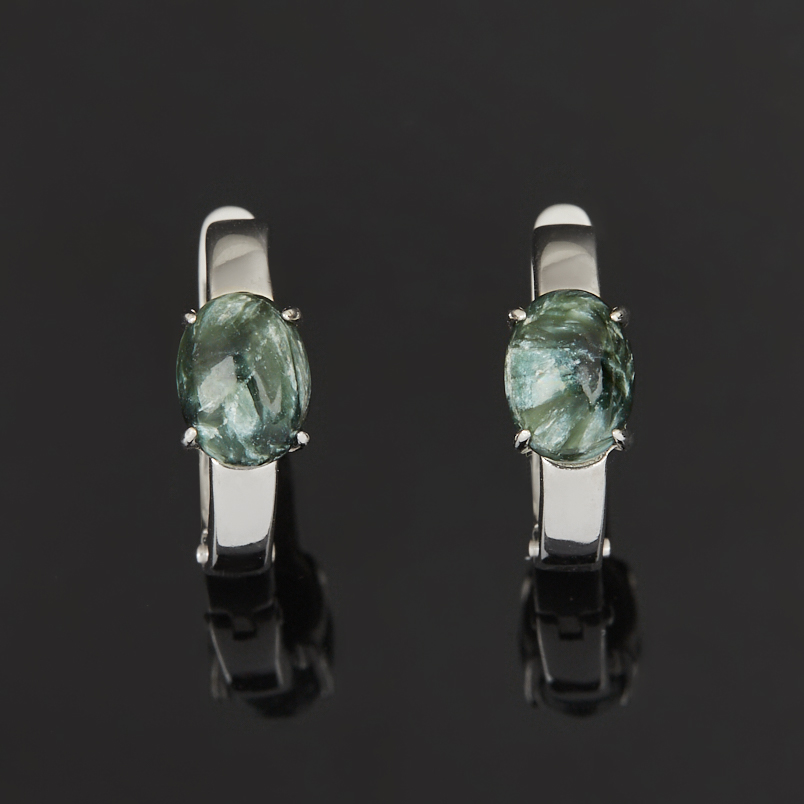Серьги клинохлор (серафинит) Россия (серебро 925 пр. родир. бел.)