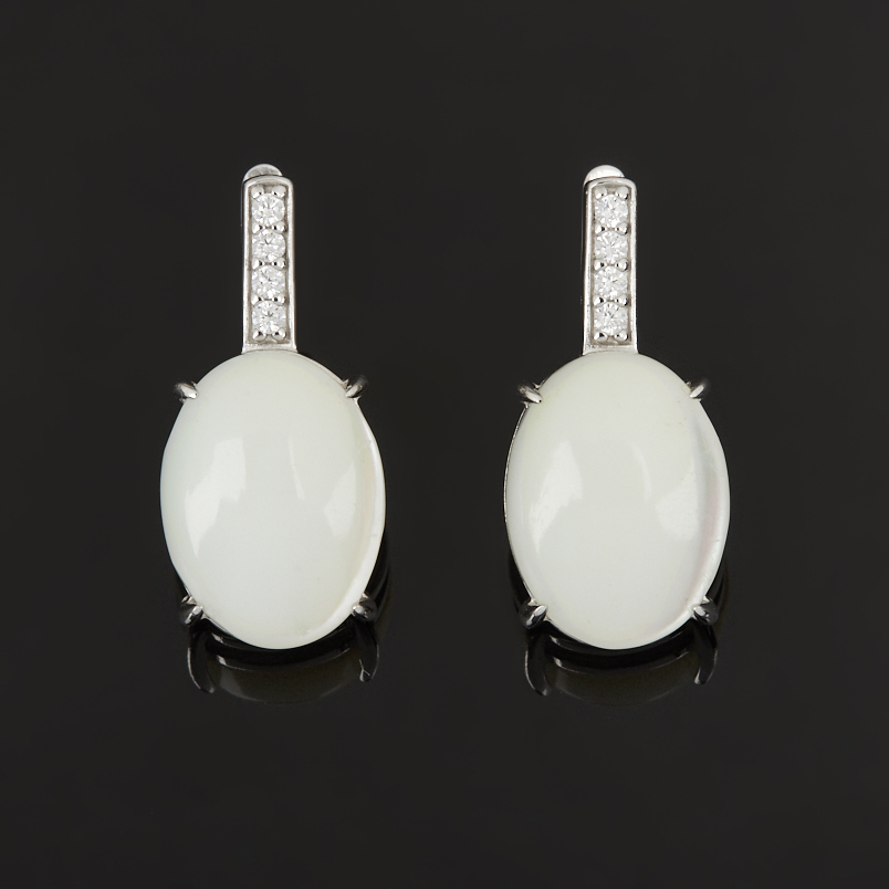 Серьги перламутр белый Индонезия (серебро 925 пр. родир. бел.)