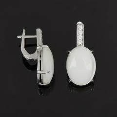 Серьги перламутр белый Индонезия (серебро 925 пр. родир. бел.)