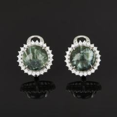 Серьги клинохлор (серафинит) Россия (серебро 925 пр. родир. бел.)