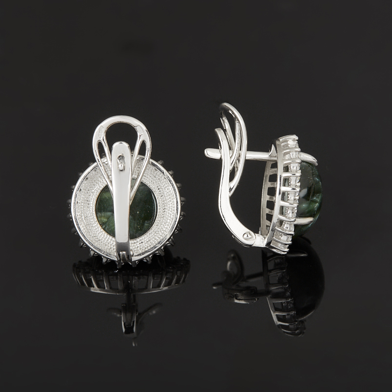 Серьги клинохлор (серафинит) Россия (серебро 925 пр. родир. бел.)