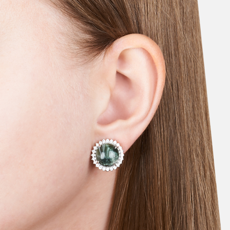 Серьги клинохлор (серафинит) Россия (серебро 925 пр. родир. бел.)