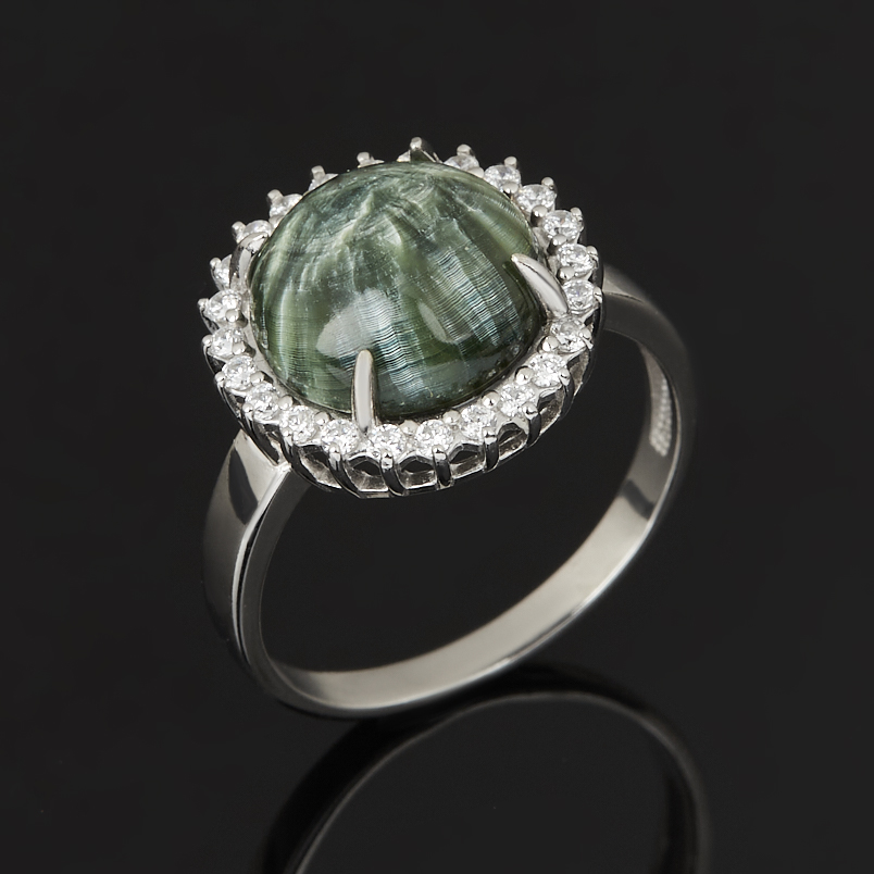 Кольцо клинохлор (серафинит) Россия (серебро 925 пр. родир. бел.) размер 19,5