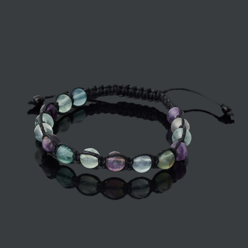 Браслет флюорит (текстиль) шамбала 6 мм 16 см (регулируемый)