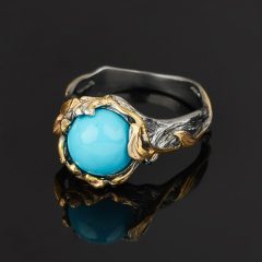 Кольцо бирюза США (серебро 925 пр. позолота, родир. черн.) размер 17,5