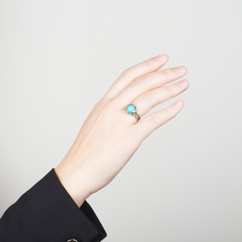 Кольцо бирюза США (серебро 925 пр. позолота, родир. черн.) размер 17,5