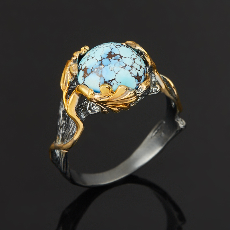 Кольцо бирюза Казахстан (серебро 925 пр. родир. черн. позолота) размер 18,5