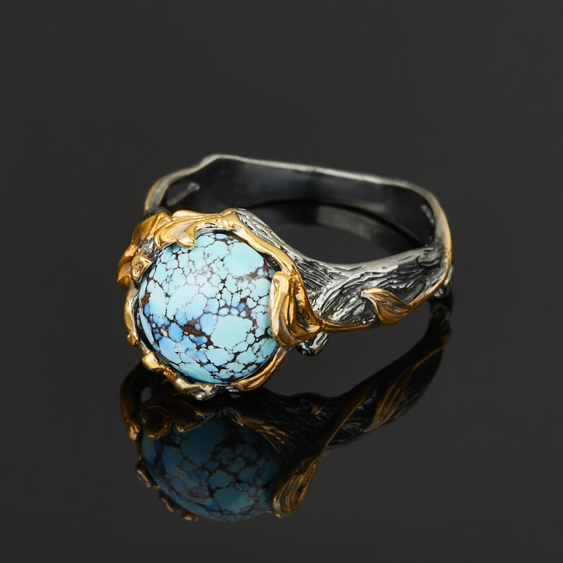 Кольцо бирюза Казахстан (серебро 925 пр. родир. черн. позолота) размер 18,5