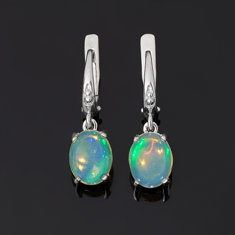 Серьги опал благородный белый Эфиопия (серебро 925 пр.)