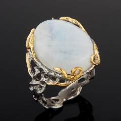 Кольцо лунный камень (адуляр) Индия (серебро 925 пр. позолота, родир. черн.) размер 18,5
