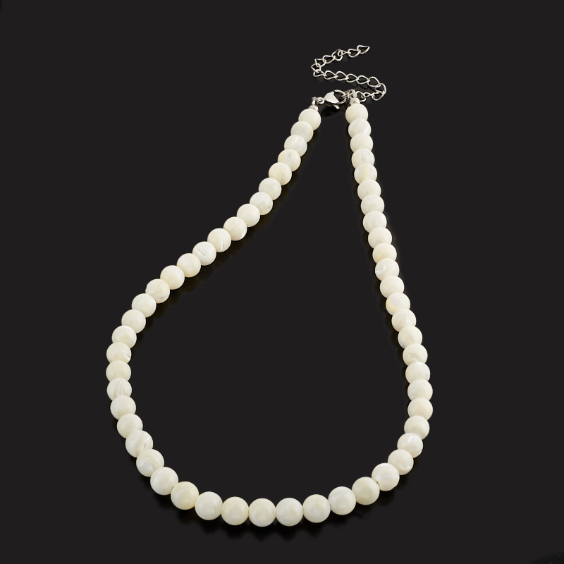 Бусы перламутр белый Индонезия (сталь хир.) 8 мм 52 см (+7 см)