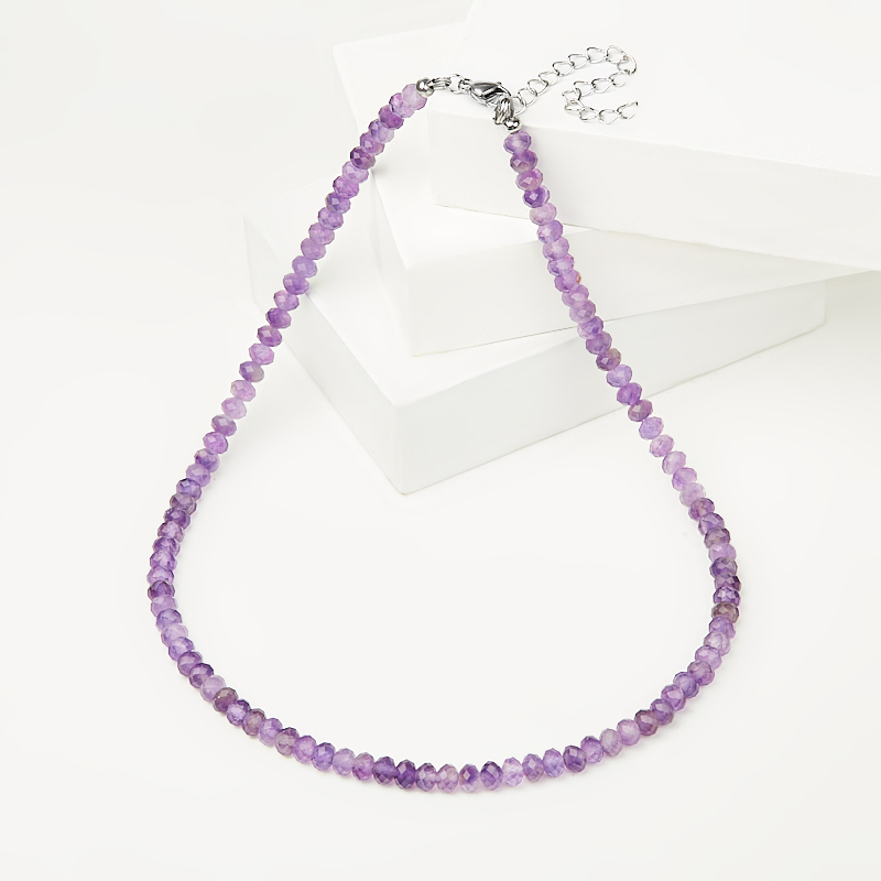 Бусы аметист Бразилия (сталь хир.) огранка 4 мм 42 см (+7 см)