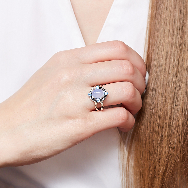 Кольцо агат сапфирин Намибия (серебро 925 пр. оксидир.) размер 18,5