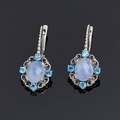 Серьги агат сапфирин Намибия (серебро 925 пр. оксидир.)