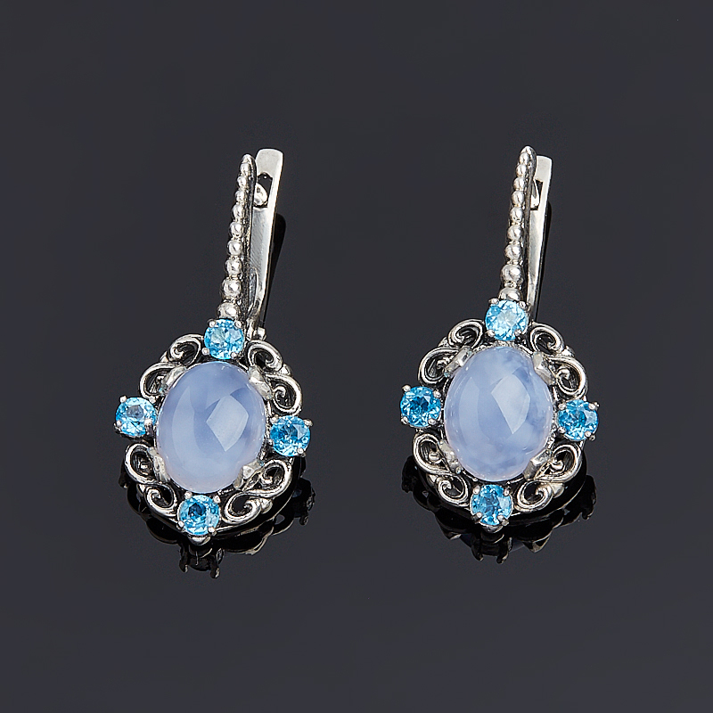 Серьги агат сапфирин Намибия (серебро 925 пр. оксидир.)