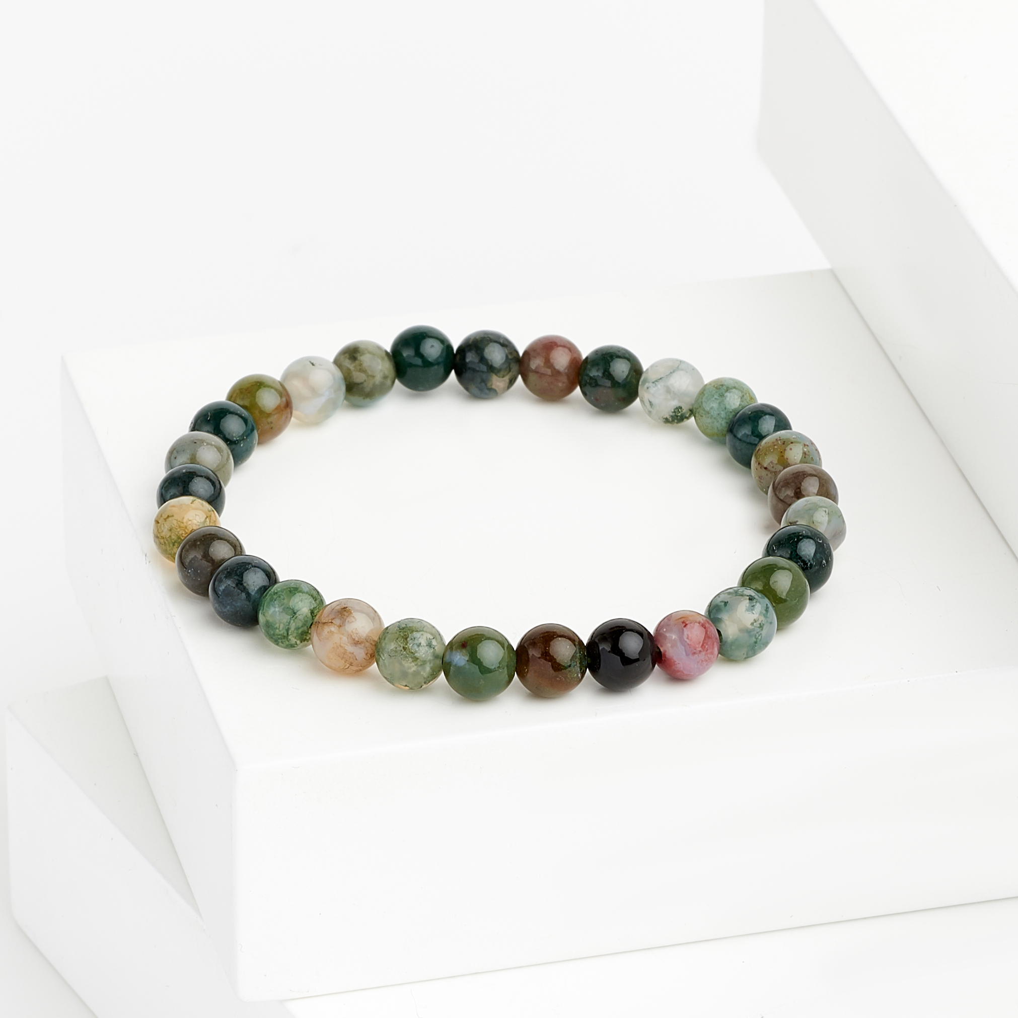 Браслет агат моховой Индия 6 мм 18 см