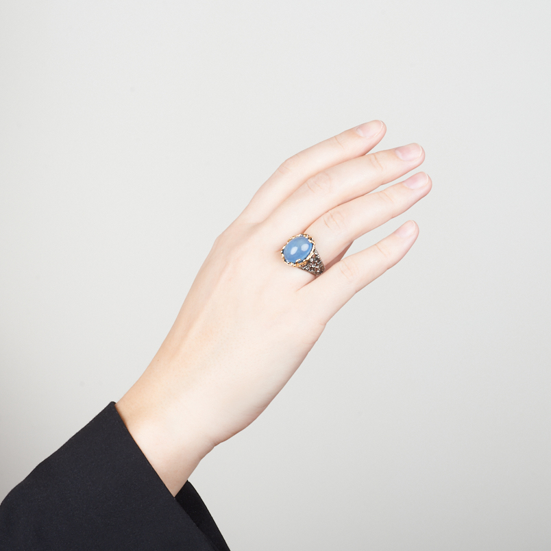 Кольцо аквамарин Нигерия (серебро 925 пр. позолота, родир. черн.) размер 18