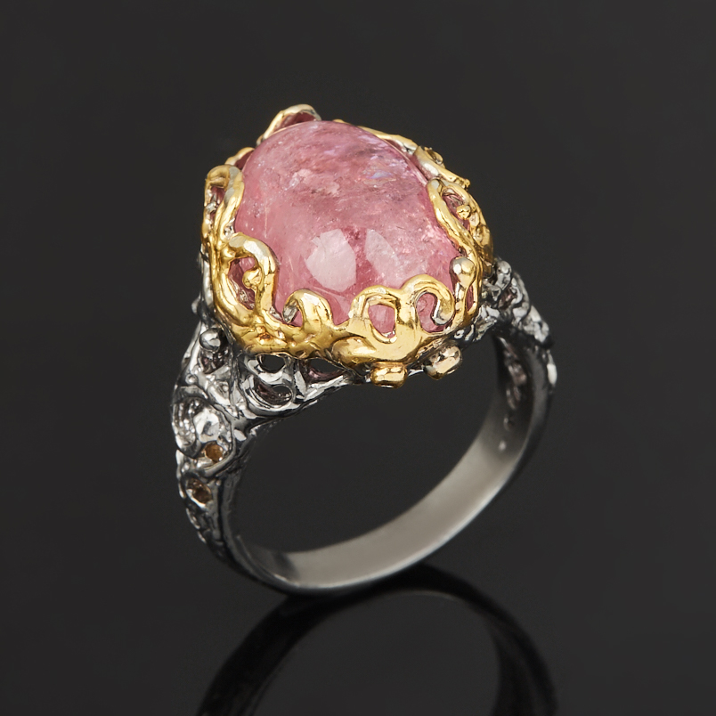 Кольцо турмалин розовый (рубеллит) Россия (серебро 925 пр. позолота, родир. сер.) размер 17
