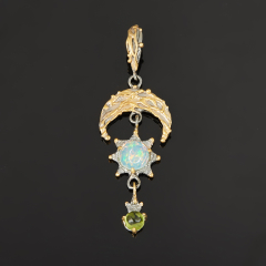 Кулон опал благородный белый Эфиопия (серебро 925 пр. позолота, родир. черн.)