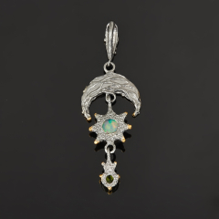 Кулон опал благородный белый Эфиопия (серебро 925 пр. позолота, родир. черн.)