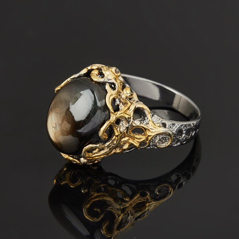 Кольцо звездчатый корунд Нигерия (серебро 925 пр. позолота, родир. сер.) размер 18,5