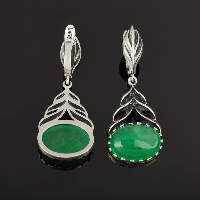 Серьги жадеит Россия (серебро 925 пр. оксидир.)