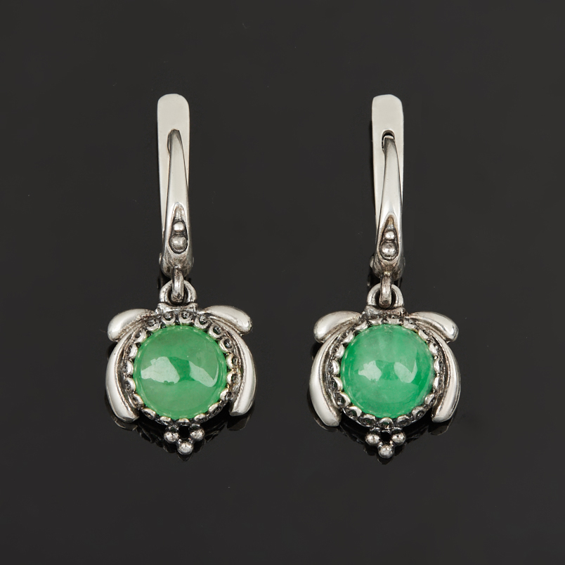 Серьги жадеит Россия (серебро 925 пр. оксидир.)