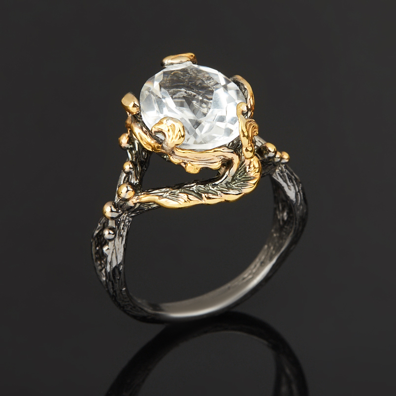 Кольцо горный хрусталь Бразилия (серебро 925 пр. позолота, родир. черн.) огранка размер 18