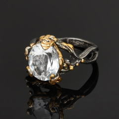 Кольцо горный хрусталь Бразилия (серебро 925 пр. позолота, родир. черн.) огранка размер 18