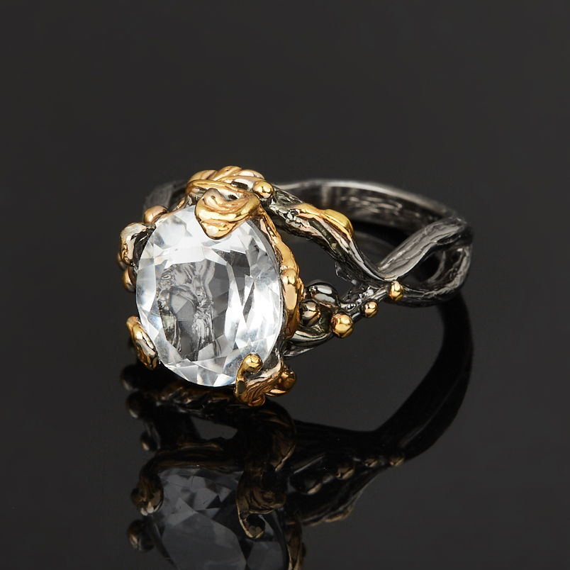 Кольцо горный хрусталь Бразилия (серебро 925 пр. позолота, родир. черн.) огранка размер 18