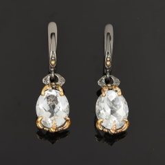 Серьги горный хрусталь Бразилия (серебро 925 пр. позолота, родир. черн.) огранка