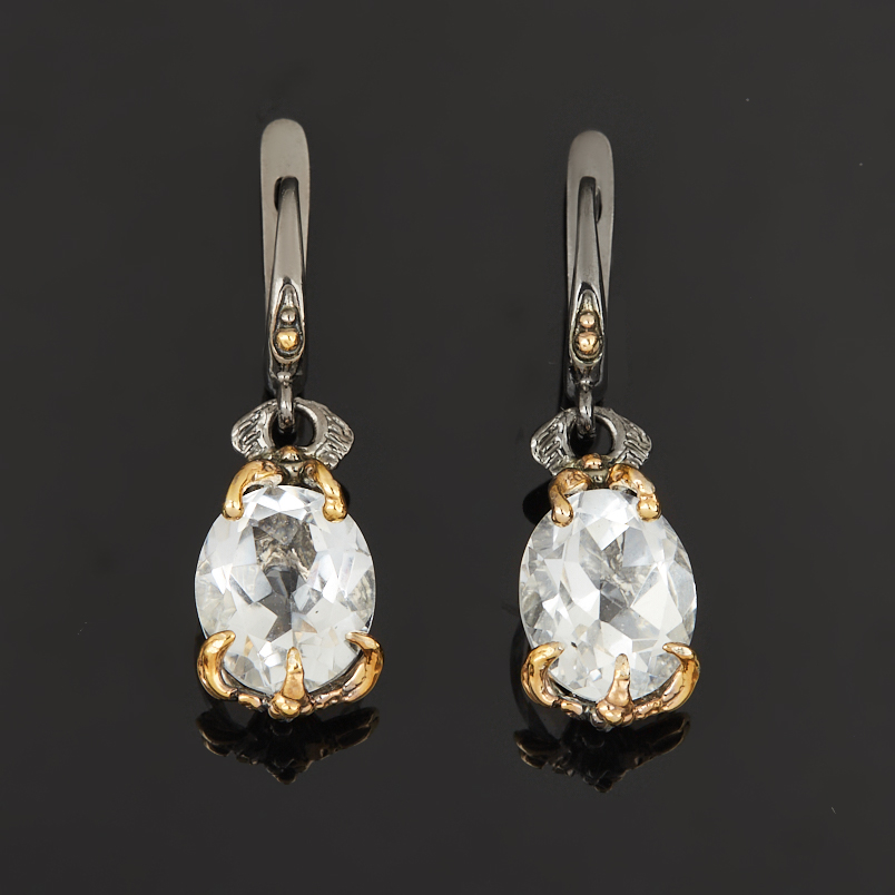 Серьги горный хрусталь Бразилия (серебро 925 пр. позолота, родир. черн.) огранка