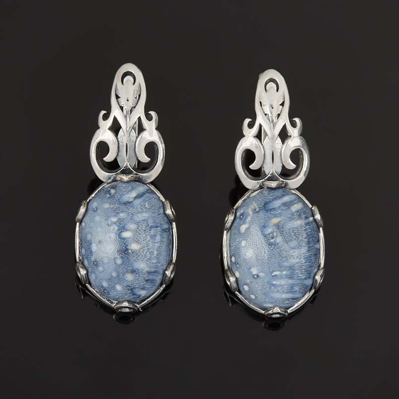 Серьги коралл синий Индонезия (серебро 925 пр.)