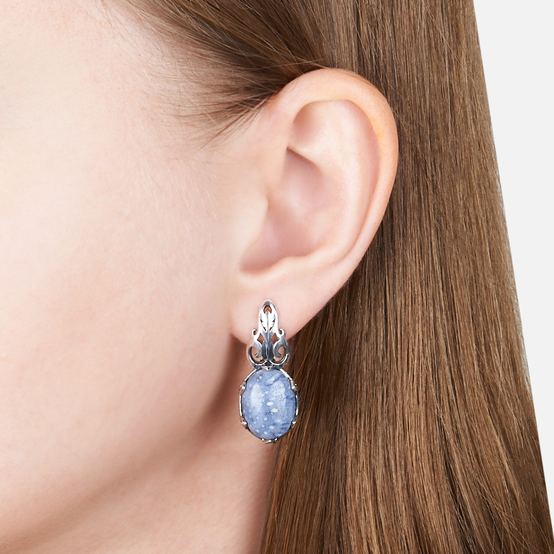 Серьги коралл синий Индонезия (серебро 925 пр.)