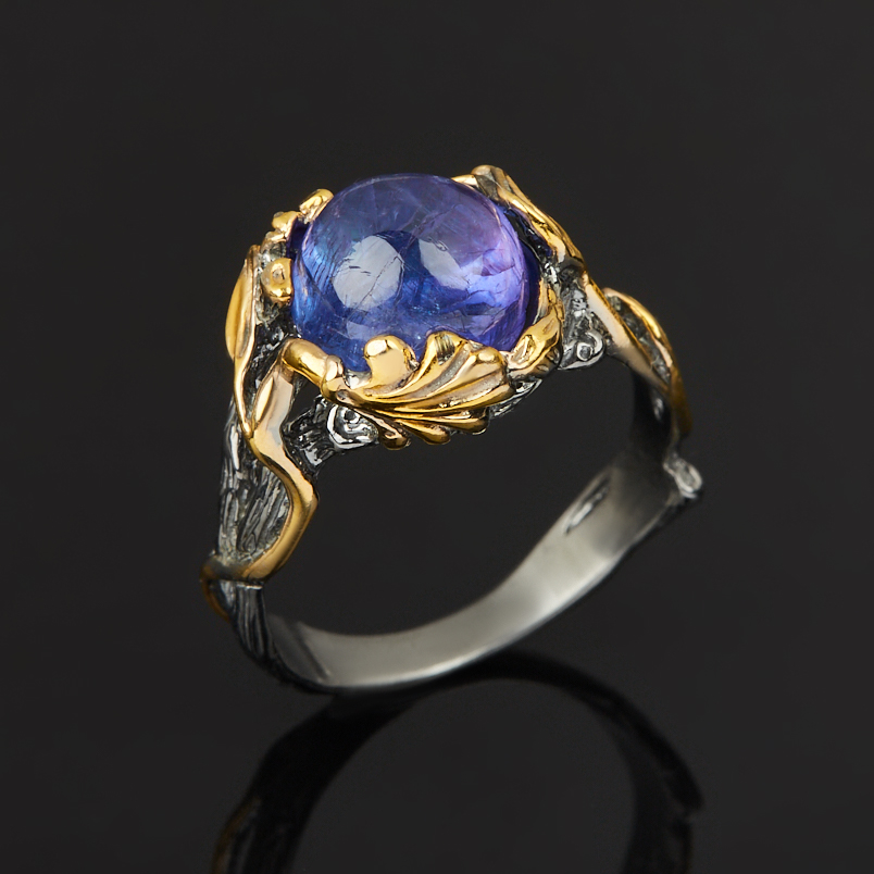 Кольцо танзанит Танзания (серебро 925 пр. позолота, родир. черн.) размер 18