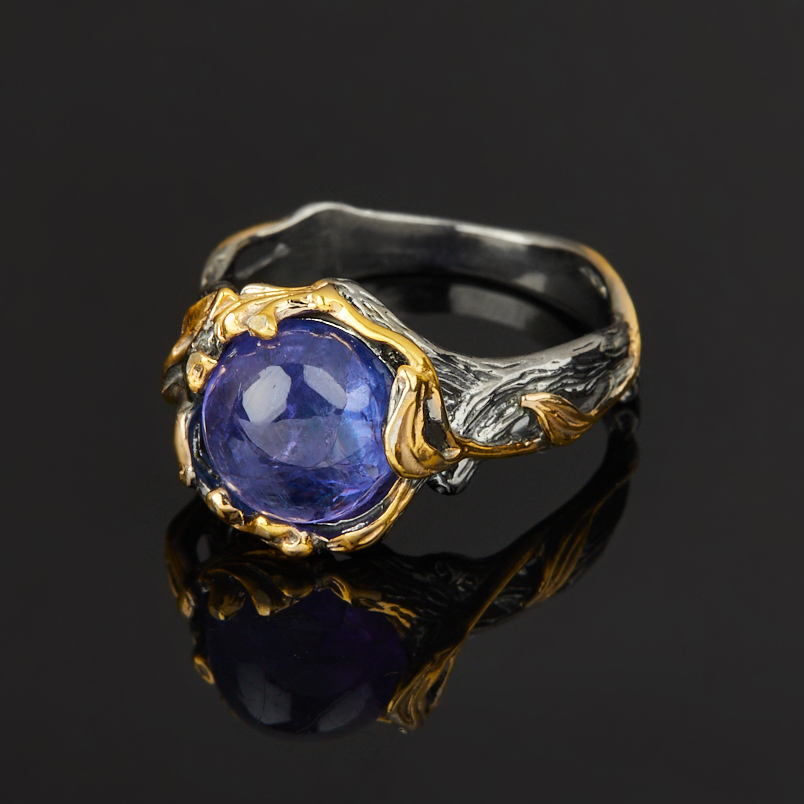 Кольцо танзанит Танзания (серебро 925 пр. позолота, родир. черн.) размер 18