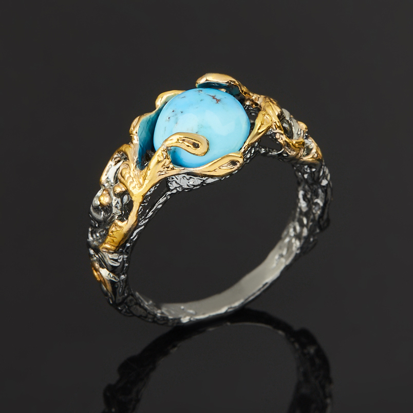 Кольцо бирюза Казахстан (серебро 925 пр. позолота, родир. черн.) размер 17,5
