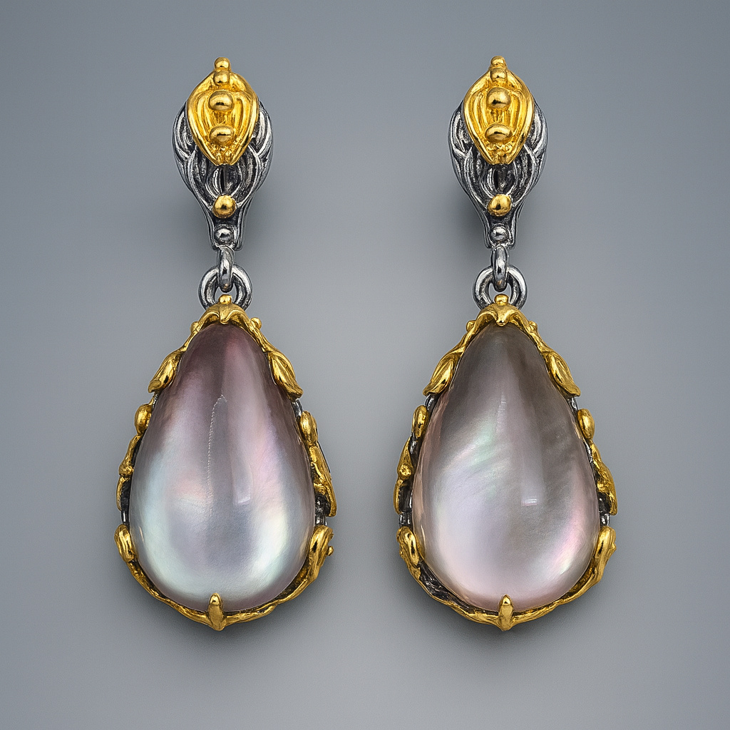 Серьги микс перламутр галиотис (дублет) Индонезия (серебро 925 пр. позолота, родир. сер.) (дублет)