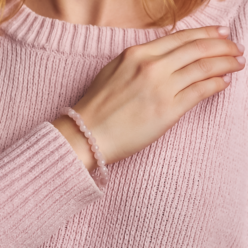 Браслет розовый кварц Мадагаскар огранка 6 мм 18 см