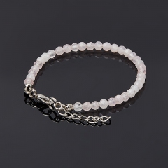 Браслет розовый кварц Бразилия (сталь хир.) огранка 4 мм 18 см (+3 см)