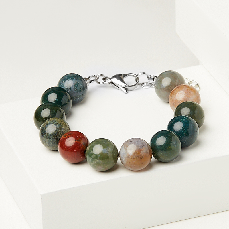 Браслет агат моховой Индия (сталь хир.) 12 мм 18 см (+3 см)