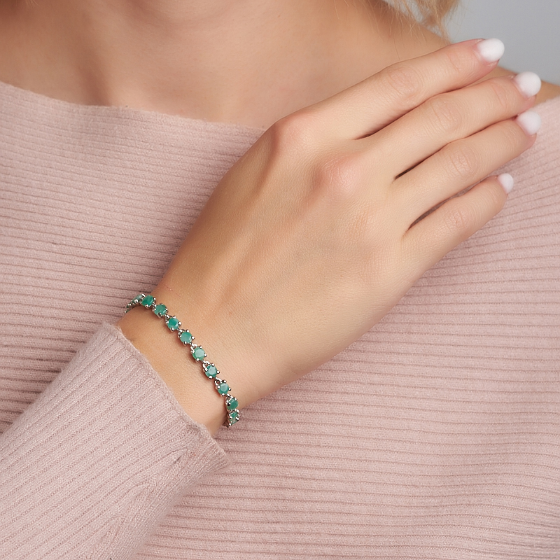 Браслет изумруд Колумбия (серебро 925 пр. родир. бел.) огранка 4 мм 18 см (+4 см)